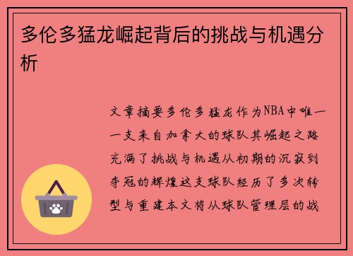 多伦多猛龙崛起背后的挑战与机遇分析
